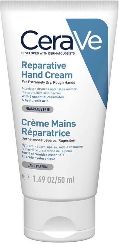 

CeraVe Reparative Hand Cream Hand Cream for Dry and Rough Hands with Hyaluronic acid and Ceramides Fragrance Free 1.69Oz, 50 ML