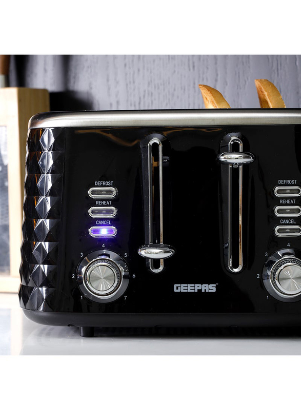 Geepas 4 Slice Bread Toaster, 1750W, GBT36537, Black