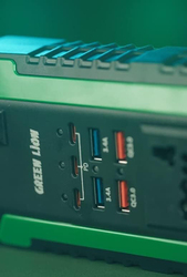Green Lion Power Extension Hub Spark 300 Power Inverter with 3 Type-C PD Port, 4 USB-A, 2 AC Socket, High Voltage Protection, Multi Port Hub & UK Plug, Black