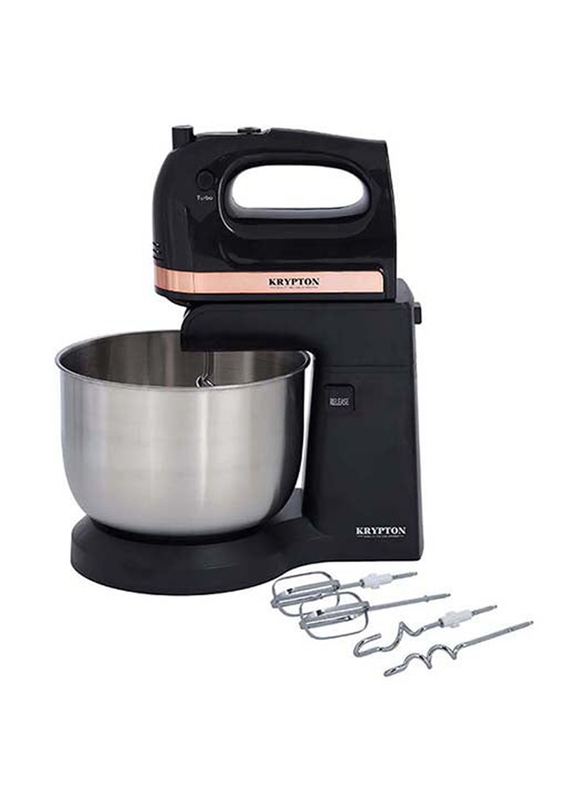 Krypton 3L Stand Mixer with 5 Speed Control Bowl with Two Beaters & Hooks, 220W, KNSM6343, Black/Silver