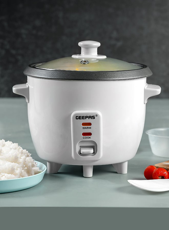 Geepas 0.6L Rice Cooker with Non-Stick Cooking Pot, 300W, GRC1828, White