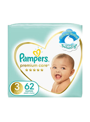 Pampers Premium Care Taped Baby Diapers, Size 3,6-10 KG, 62 Count