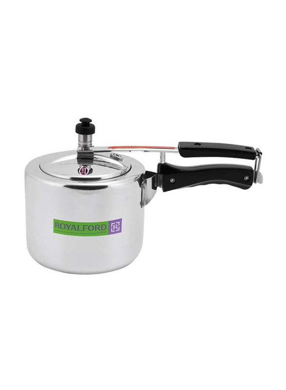 Royalford 3 Ltr Durable Material and Strong Lugs Aluminium Round Pressure Cooker with Lid, Silver