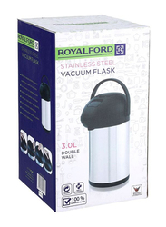 Royalford 3 Ltr Stainless Steel Vacuum Flask, Silver/Black