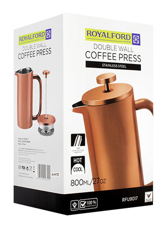 Royalford 800ml Double Wall Coffee Press, Brown