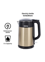 Geepas 1.7L Double Layer Electric Kettle, 1800W, GK38052, Gold/Black