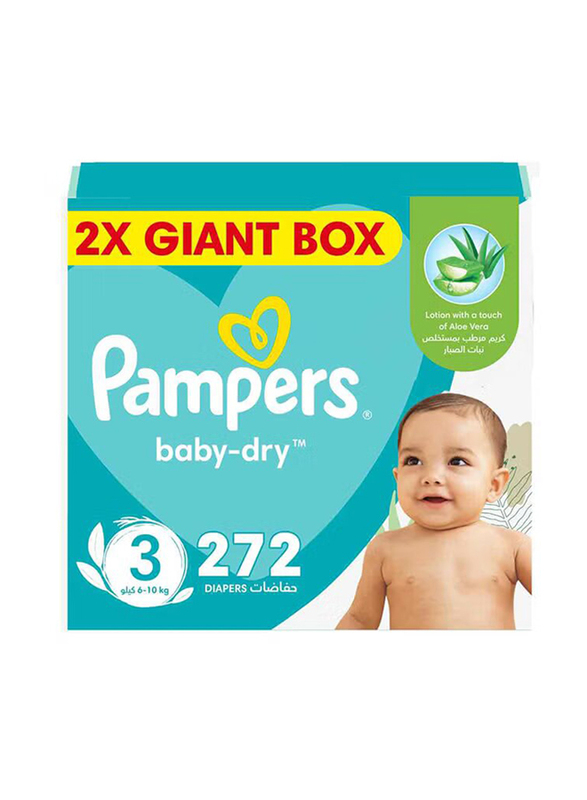 Pampers Premium Care Taped Baby Dry Pants Diapers with Aloe Vera Lotion, Size 3, 6-10 KG, 272 Count