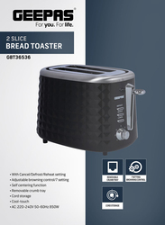 Geepas 2 Slice Bread Toaster, 850W, GBT36536, Black