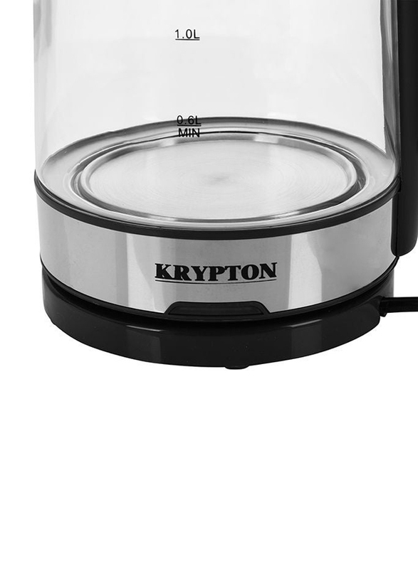 Krypton 2L Electric Cordless Glass Kettle, 1500W, KNK6221, Black/Silver