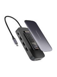 Powerology 256GB USB-C Hub & SSD Drive All-in-one Connectivity & Storage, PWSDHB256, Grey