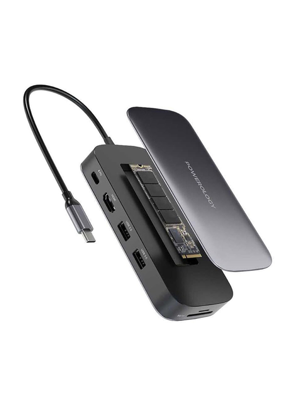 Powerology 512GB USB-C Hub & SSD Drive All-in-one Connectivity & Storage, Black