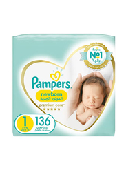 Pampers Premium Care Newborn Taped Diapers, Size 1, 2-5 KG, 136 Count