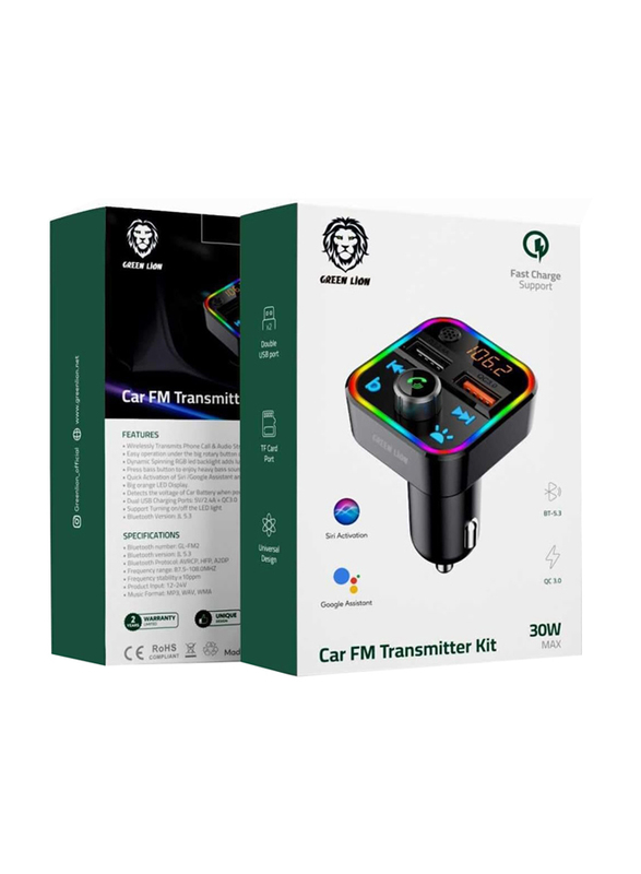 Green Lion 30W Car FM Transmitter Kit, Black