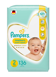 Pampers Premium Care Taped Newborn Diapers, Size 2, 3-8kg, 136 Count