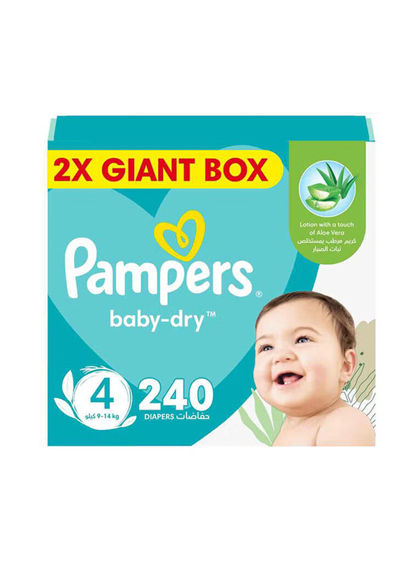 Pampers Premium Care Taped Baby Dry Pants Diapers with Aloe Vera Lotion, Size 4, 9-14 KG, 240 Count