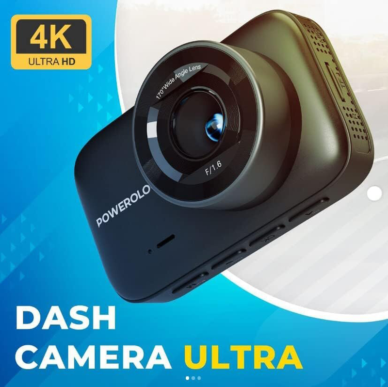 Powerology 4K Ultra Dash Camera with High Built-In Sensors, Up to 128GB, Arabic Language Enabled, Wide Dynamic Range,170° 5-Lane View & Motion Sensor, Black