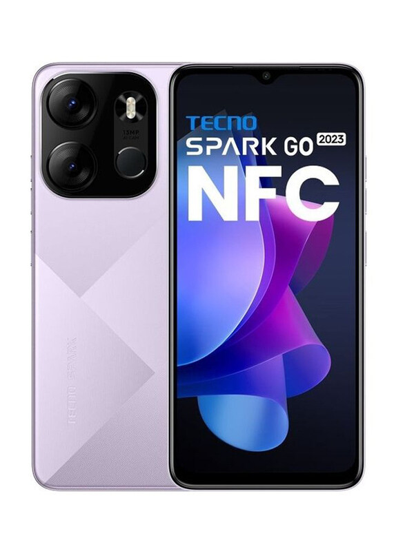 

Tecno Spark Go 2023 64GB Nebula Purple, 3GB RAM, 4G LTE, Dual SIM Smartphone, Middle East Version