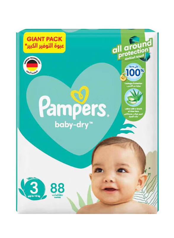 Pampers Premium Care Taped Baby Dry Pants Diapers with Aloe Vera Lotion, Size 3, 6-10 KG, 88 Count