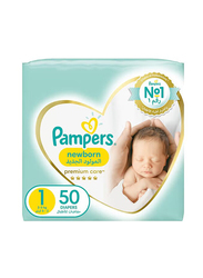 Pampers Premium Care Newborn Taped Diapers, Size 1, 2-5 KG, 50 Count