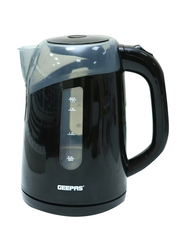 Geepas 1.7L Electric Plastic Kettle, 2200W, with Boil Dry Protection, Detachable Filter Spout & Automatic Lid Open Function, GK38027, Black/Clear