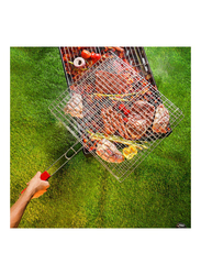 Royalford 40 x 45 x 74cm Foldable Portable Stainless Steel Barbecue Grill, RF10379, Silver/Red