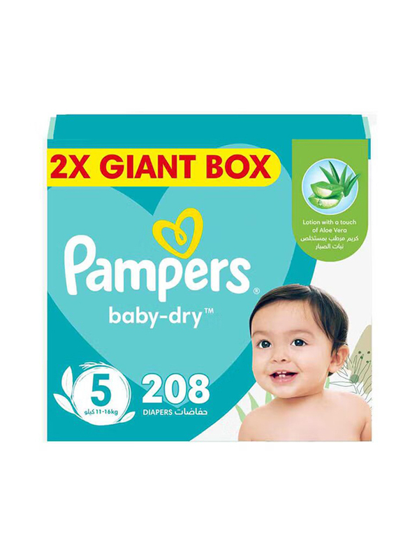 Pampers Premium Care Taped Baby Dry Pants Diapers with Aloe Vera Lotion, Size 5, 11-16 KG, 208 Count