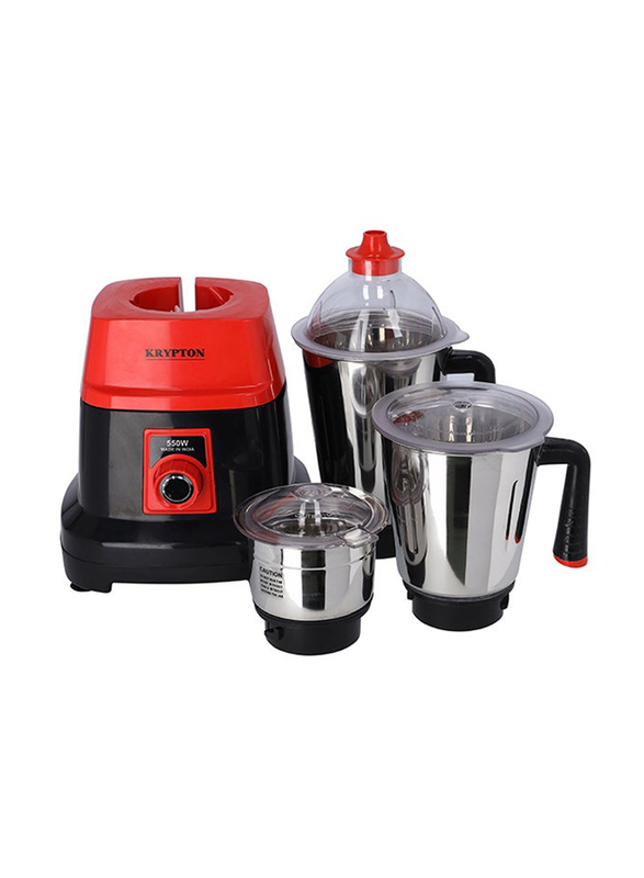 Krypton 3-in-1 Mixer Grinder with Stainless Steel Blades & Unbreakable Lids, 550W, KNB6192, Red