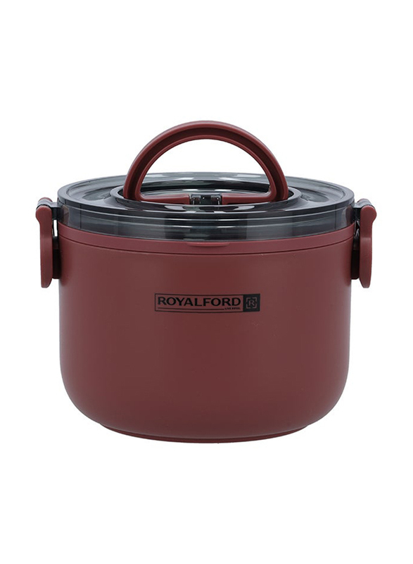 Royalford Individual Compartments Durable Single Layer Round Lunch Box with Stainless Steel Inner & Leak-Proof Eco-Friendly, Red