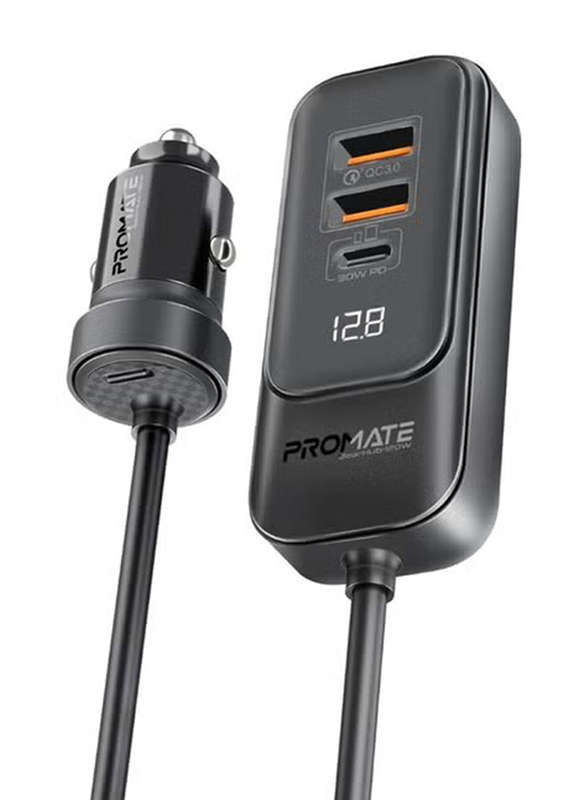 

Promate Gearhub Premium 120W Dual USB-C Ports Extended Fast-Charging Car Charger with 1.5 Meter Cable for Apple iPhone 15/iPhone 14/iPad Air, Black