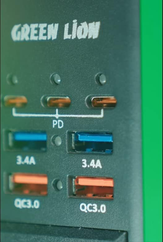 Green Lion Power Extension Hub Spark 300 Power Inverter with 3 Type-C PD Port, 4 USB-A, 2 AC Socket, High Voltage Protection, Multi Port Hub & UK Plug, Black