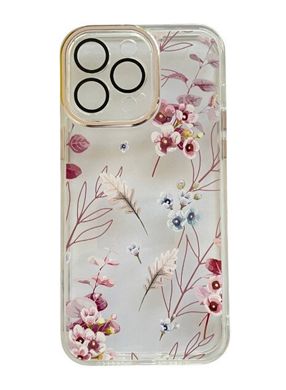 Awamix Apple iPhone 15 Pro Max Transparent Flowery Pattern Girly & Protective Mobile Phone Case Cover, Pink