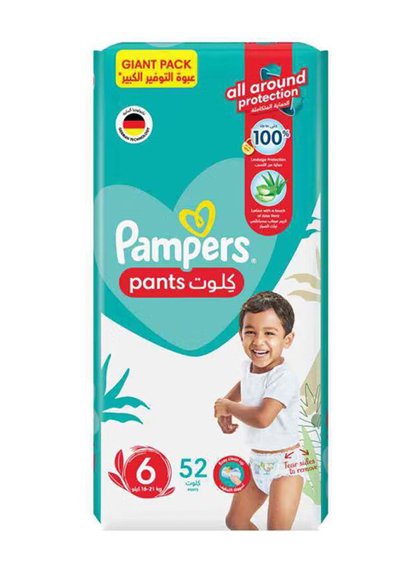 Pampers Baby Dry Pants Diapers with Aloe Vera Lotion, Size 6, 16+ KG, Giant Pack, 52 Count