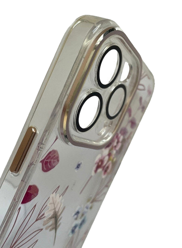 Awamix Apple iPhone 15 Pro Max Transparent Flowery Pattern Girly & Protective Mobile Phone Case Cover, Pink