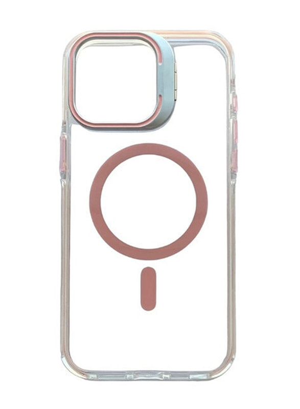 Awamix Apple iPhone 15 Pro Max Transparent MagSafe Mobile Phone Case Cover with Unique Stand, Pink