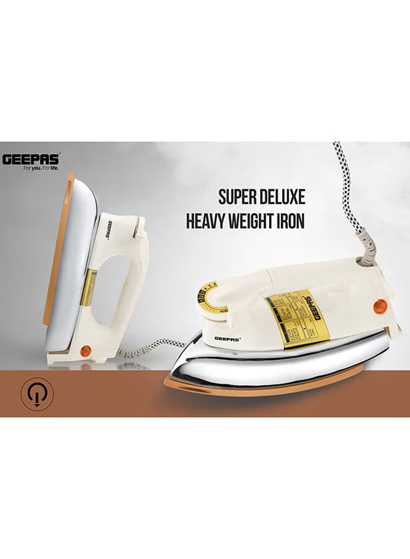 Geepas Automatic Dry Iron 1200W with Temperature Settings Dial & Auto Shut Off Function, Super Deluxe Heavy Weight Iron for All Kinds Of Fabric, Equipped with Teflon Coating, GDI23011, Multicolour
