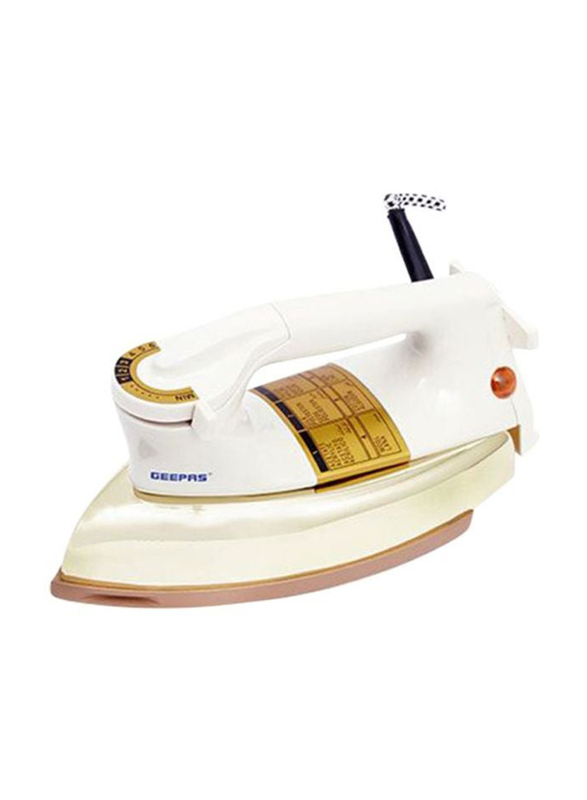 Geepas Heavy Weight Dry Iron with Teflon Plated Sole Plate, 1000W, GDI2750, White/Gold