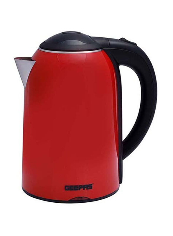 Geepas 1.7L Double Layer Cordless Electric Kettle, 1800W, GK38013, Red/Black