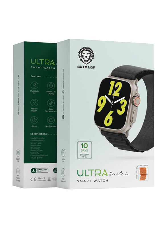 Green Lion 49mm Ultra Active Smartwatch with IP68 Waterproof & Health Monitor, Black