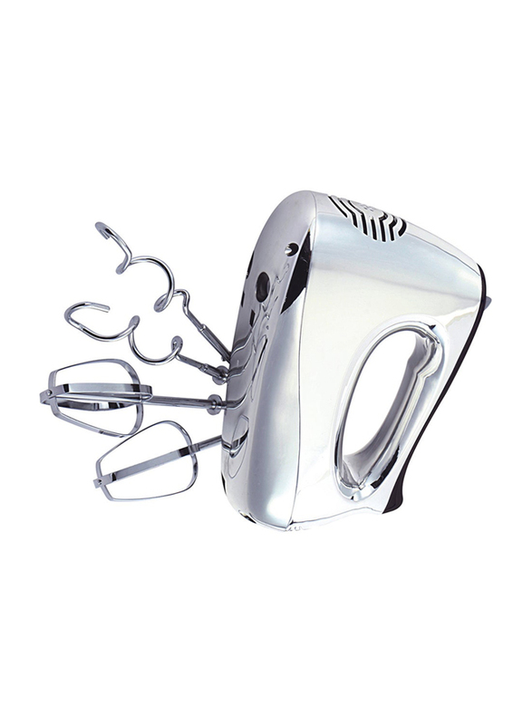 Geepas 2 Stainless Steel Beaters & Dough Hooks Hand Mixer, 200W, GHM6127, Silver/Black