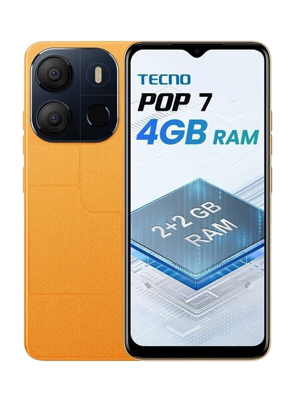 

Tecno POP 7 64GB Orange, 2GB RAM, 4G LTE, Dual Sim Smartphone, Middle East Version