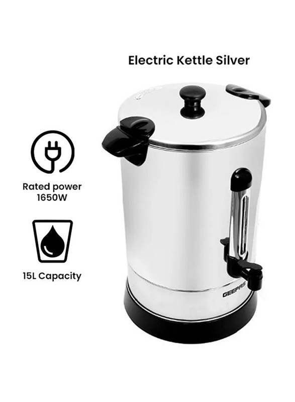 Geepas 15L Stainless Steel Electric Kettle, 1650W, GK5219, Silver