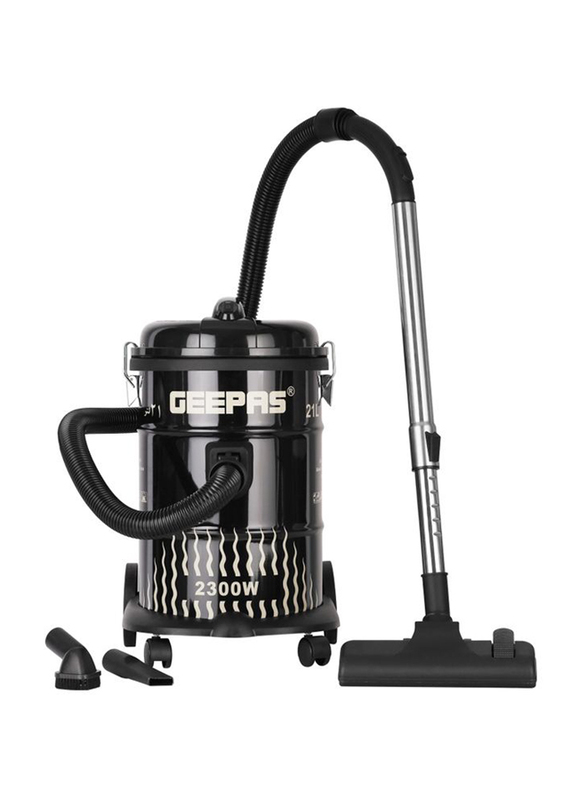 Geepas Dry And Blow Vacuum Cleaner Stainless Steel Drum Tank With Powerful Copper Motor, 21L, 2300W, Gvc2592, Black
