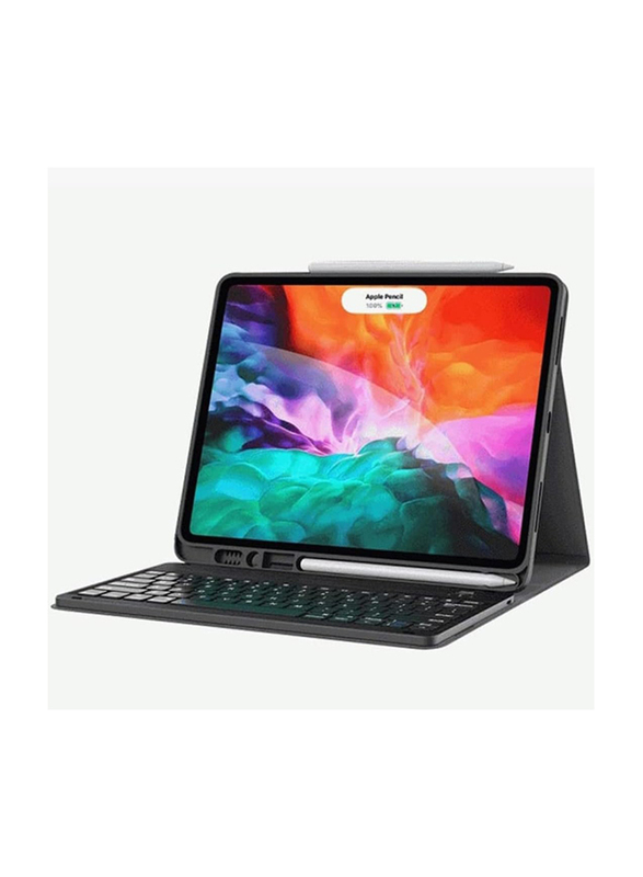Green Lion Leather Premium Case with Wireless Arabic/English Keyboard for iPad 10.2" 2019, Black