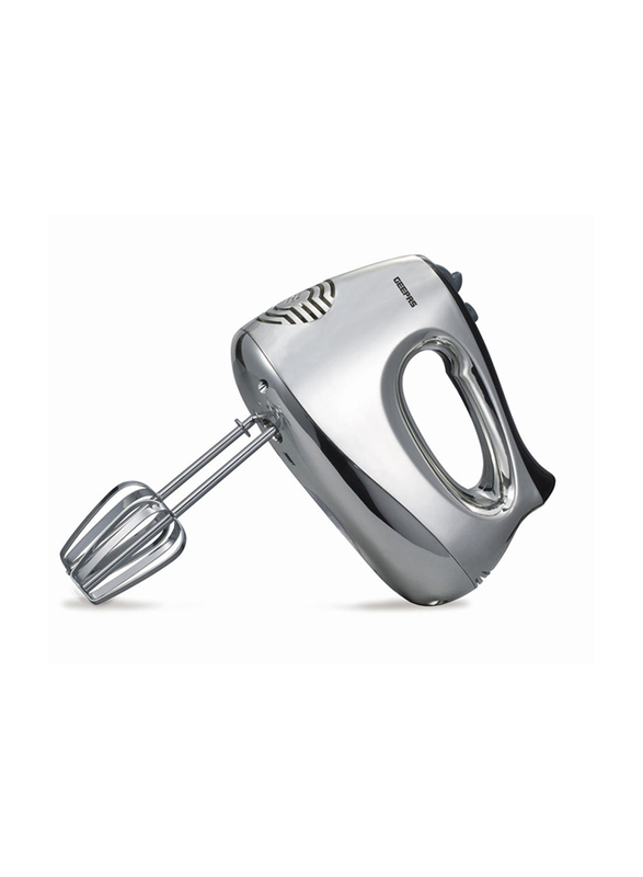 Geepas 2 Stainless Steel Beaters & Dough Hooks Hand Mixer, 200W, GHM6127, Silver/Black