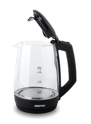 Geepas 1.8L Electric Glass Kettle, 1500W, with 360° Rotation Base, GK9901N, Dark Brown/Clear