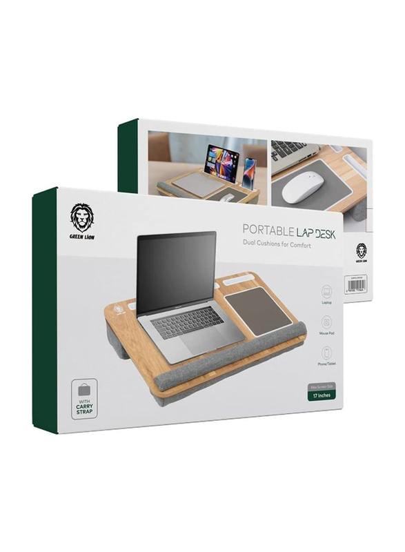 Green Lion Portable Laptop Desk for Bed Padded Wrist Rest, Brown
