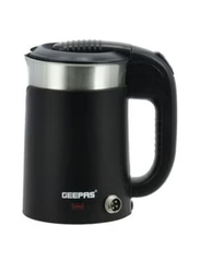 Geepas 0.5L 2 In 1 Double Layer Traveller's Kettle, with Cigarette Lighter Charger, 150W, Black/Silver