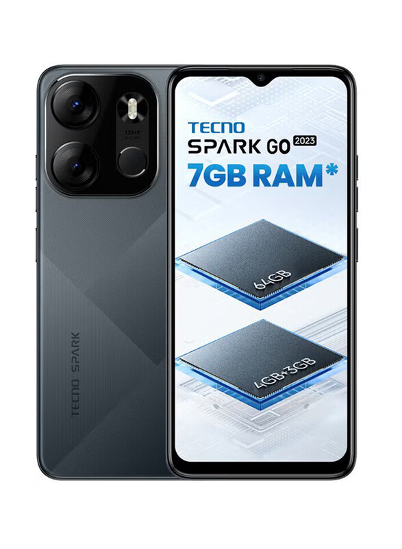 

Tecno Spark Go 2023 64GB Endless Black, 4GB RAM, 4G LTE, Dual Sim Smartphone, Middle East Version