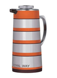 Royalford 1 Ltr Double Wall Golden Figured Vacuum Flask, Silver/Orange