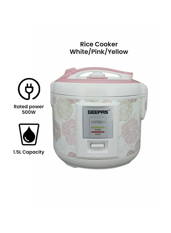 Geepas 1.5L Electric Rice Cooker, 500W, GRC4334/GRC4334N, Multicolour